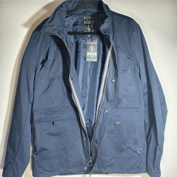Denim and Dry Goods Indigo Star NWT Navy Nylon Blend Field Coat W Packable Hood - Picture 6 of 14